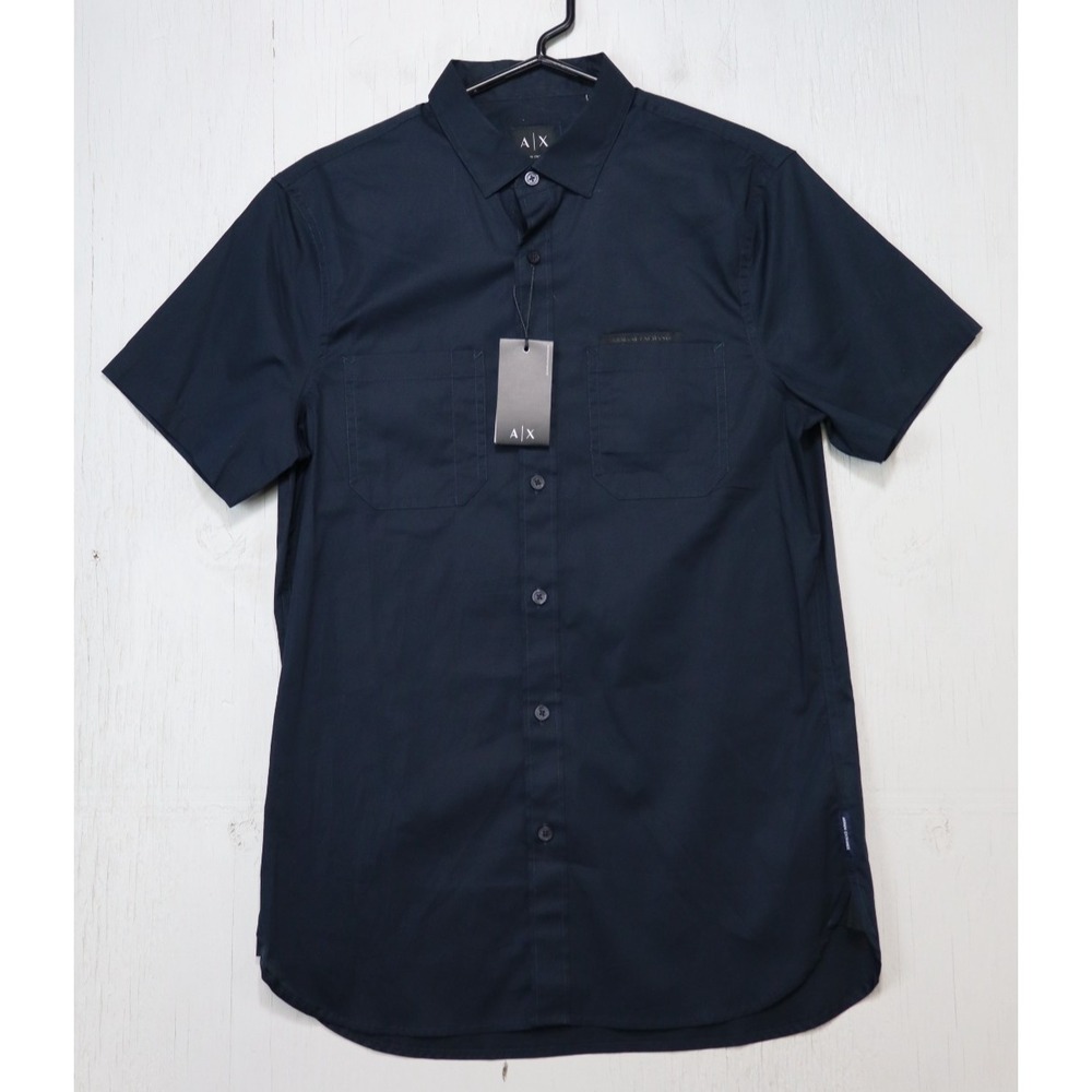 Mens Armani Exchange Button Up Front Shir Blue Size M Slim Cotton Stretch New